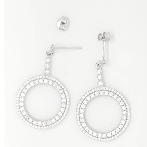 Platinum Plated .925 SS 1.67cttw Diamond  Simulant Circle Earrings - Picture 1 of 9